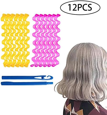 Hair Curler Wave Formers, Heatless Water Ripple Hair Curlers Silicone Soft Overnight Curler DIY Hair Style Tools Set (Bonus: 2 Pcs Hooks) (30cm/ 12pcs)