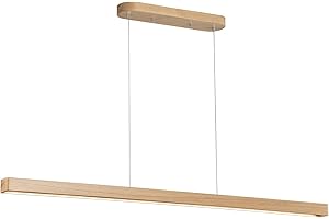 YISDESIGN 71" 60W Wood Linear Pendant Light Fixture Led Dining Room Light Dimmable Hanging Light Fixture for Kitchen Island Dining Room Pool Table Lights Natural Wood Color