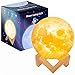 AVVS Lunar Moon Lamp - 3D Printed Night Light For Kinds - Touch Control USB Charging Led Nursery Nightlight With Wooden Stand (5.9in)