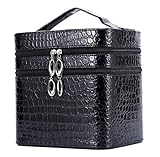 HOYOFO Mirror Double Layer Makeup Box Storage Bags Cases Set Cosmetic Bag Black