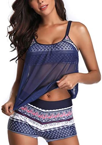 Women's Tankini Sets with Boy Shorts,AmyDong Ladies Plus Size High Waist Print Push-Up Padded Bra Swimsuit Bikini Set