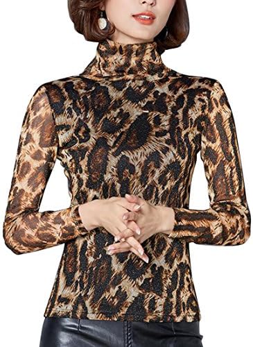 Zago Women's Business Leopard Print Thick Mesh Sheer Formal Top One US XL