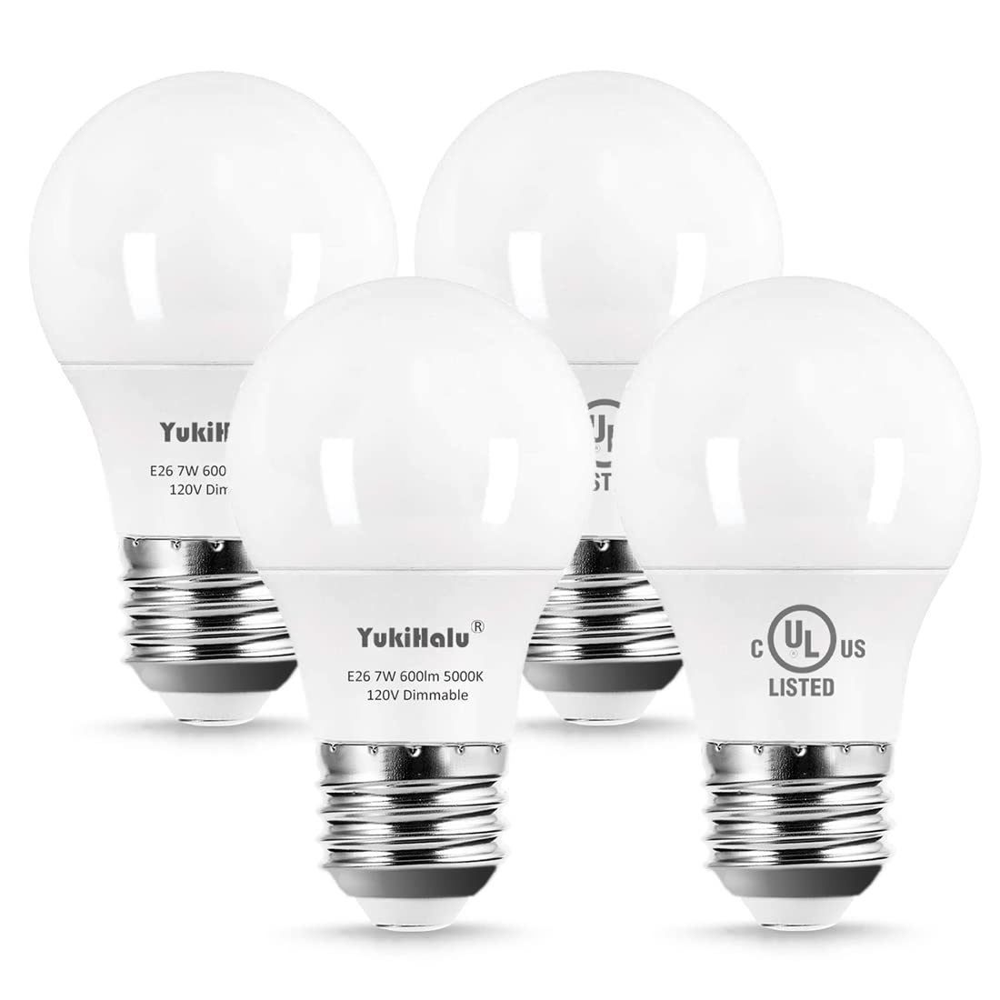 Photo 1 of YukiHalu Dimmable A15 LED Light Bulbs, 60W Equivalent, 3000K-5000K White, E26 Base, 7W 600 Lumens 120V, Ceiling Fan Light Bulbs, Appliance Bulb, UL Listed, Pack of 4(5000K Daylight White)