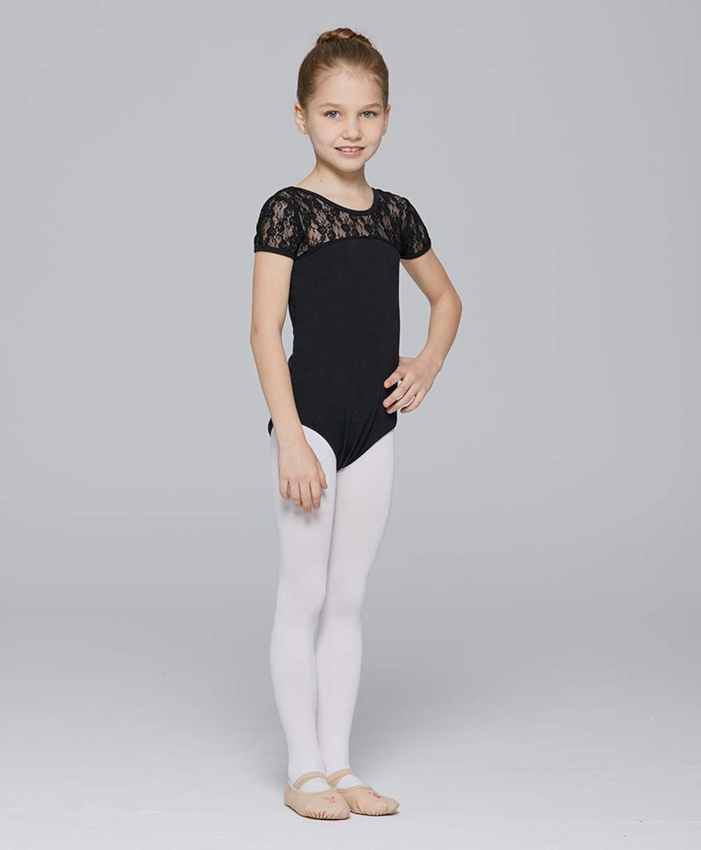 MdnMd Girls Ballet Dance Neck Lace Leotard for Toddler Gymnastic With Bow Back Detail Cap Sleeve: Clothing