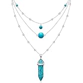 Jewlikee Turquoise Layered Necklaces for Women Sterling Silver Long Necklaces for Women Trendy Y Chain Multilayer Turquoise Choker Pendant Jewelry Gifts
