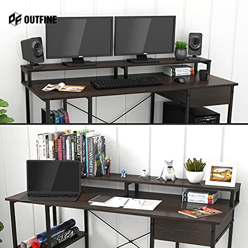 OUTFINE Desk Computer Desk Office Desk with Drawer, Monitor Stand and
