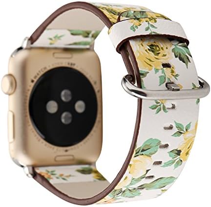 Rykimte Smart Watch Band For Apple Watch iWatch Chromatic Colorful Rainbow Flower Leather Strap Wrist Bracelet Replacement Wristband With Metal Adapter For Women Girl Ladies ( Flower L 38mm )