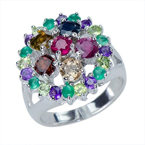 Natural Fancy Sapphire Multi Color Rainbow Agate 925 Sterling Silver Round Ring
