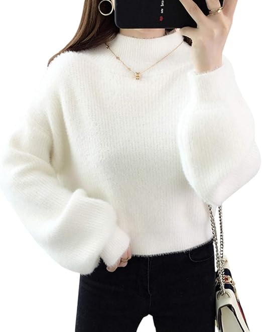 Amazon Formanism ルーズ もこもこ シャギー ニット カシミア セーター ショート ランタン スリーブ 全6色 ホワイト セーター 通販