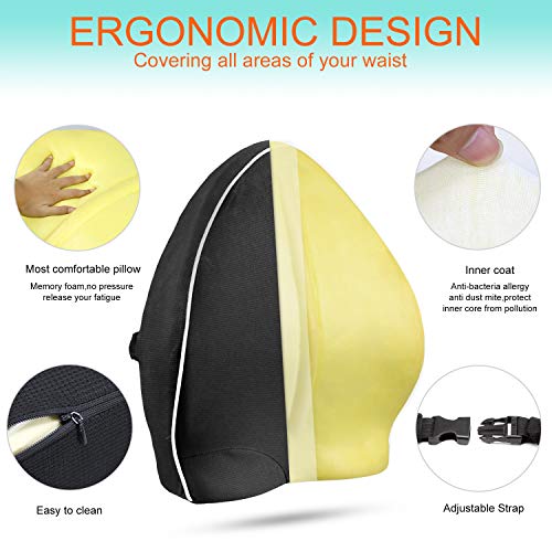 Lumbar Support Back Cushion,Back Pillow for Office Chair and Car Seat,Ergonomic Lumbar Support Pillow Memory Foam Orthopedic Backrest for Couch Sofa Reading Lower Sciatica with Adjustable Straps