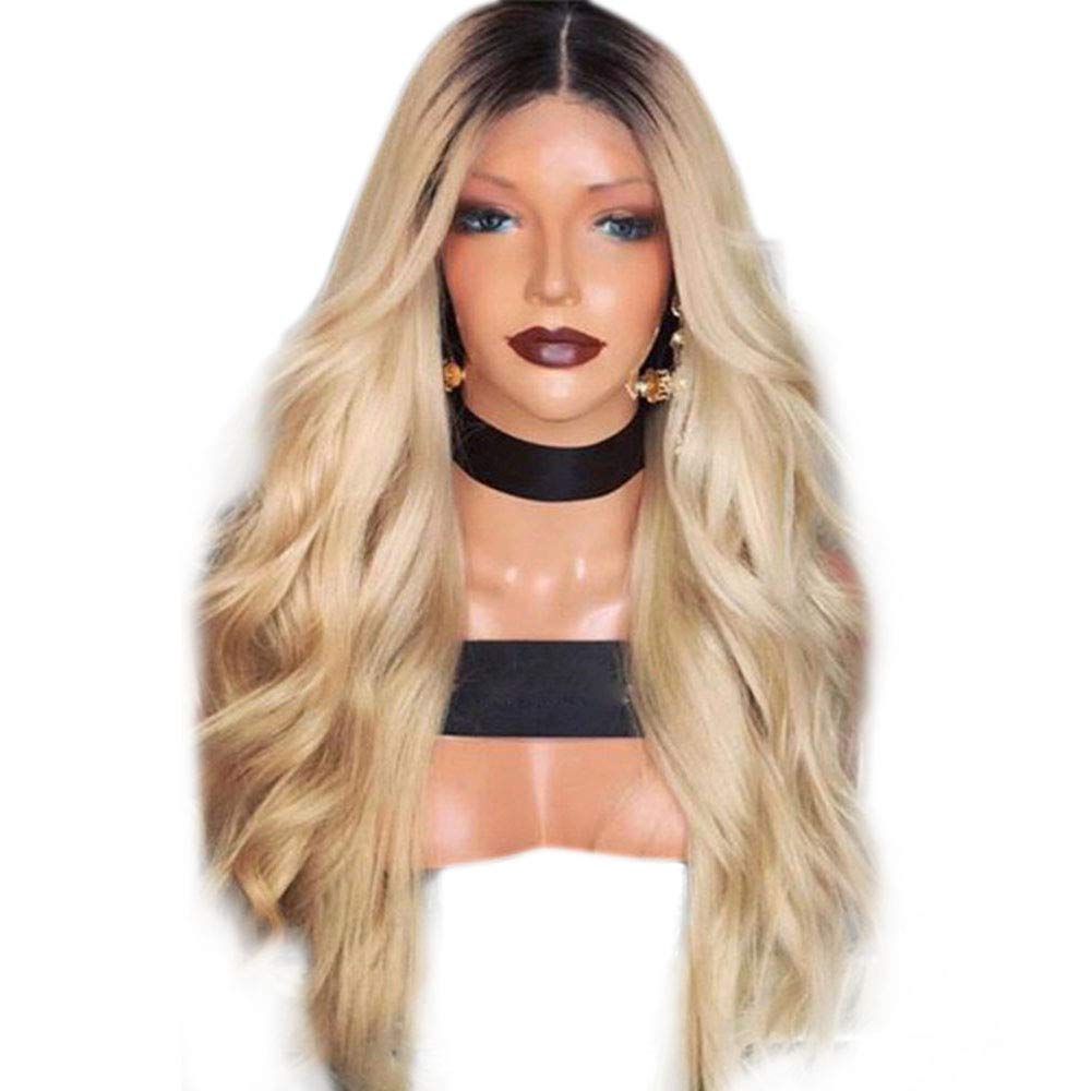MIMIOOORE Wig Black Gradient Yellow Micro-roll Long Hair Wig Headgear Long Curly Hair (Color : Photo Color, Size : 65cm)