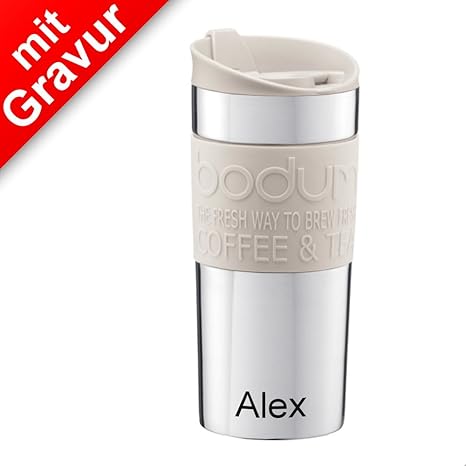 Sterngraf Bodum TRAVEL Press Travel Press 0,35 l cremefarben MIT Gravur (z.B. Namen) - Kaffeebecher, Isolierbecher, Kaffeeber