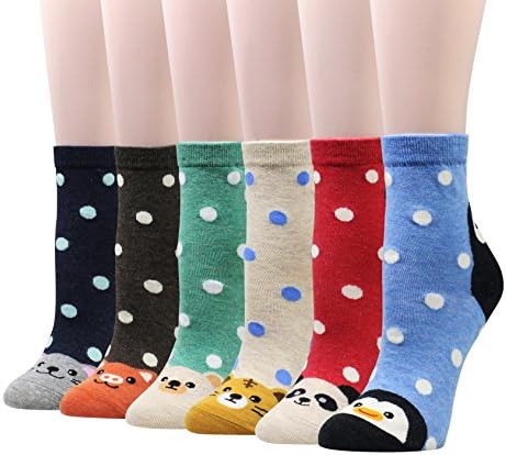 Cansok 6 Pack Women's Polka Dot Penguin Pig Cat Bear Tiger Panda Socks Animal Dress Crew Socks