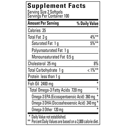 Nature Made BurpLess Fish Oil 1200 mg, 200 Softgels, Fish Oil Omega 3