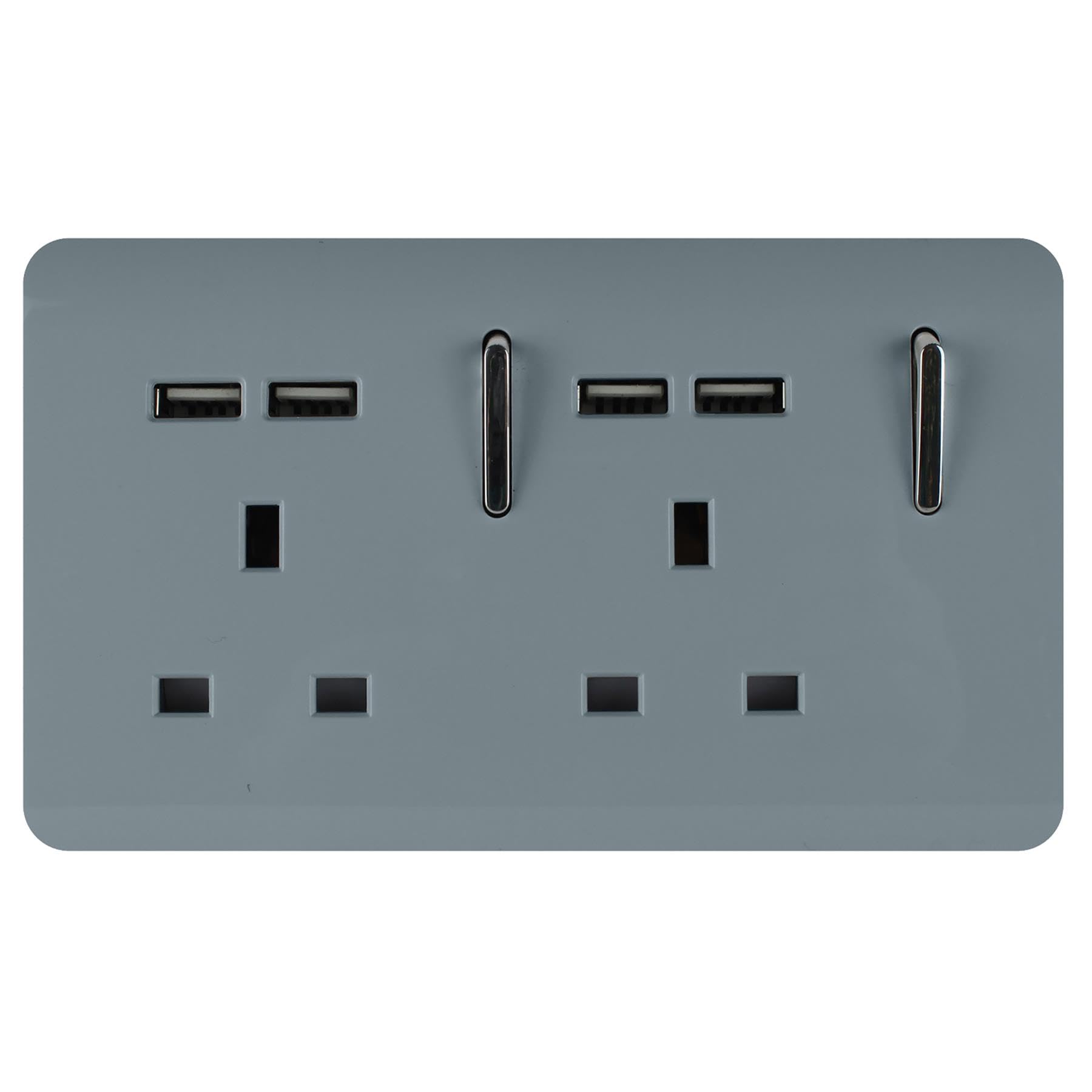 Trendi 2 Gang Artistic Modern Glossy 13 Amp 4x2.1mA USB Switched Tactile Plug Socket Cool Grey