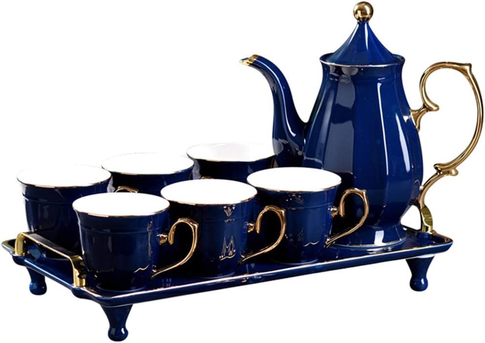 Cup & Saucer Sets Coffee Cup And Saucer Cup & Saucer Sets Coffee Cup Set Ceramic Household Simple Afternoon Tea Tea Set Teapot Cup & Saucer Sets (Color : Blue)