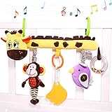 TUMAMA Baby Toys for 0 3 6 9 to 12 Months, Activity Plush Animal Stroller and Hanging Toy for Baby Car Seat Crib Travel with Teether, Rattle, Sensory Learning Toy