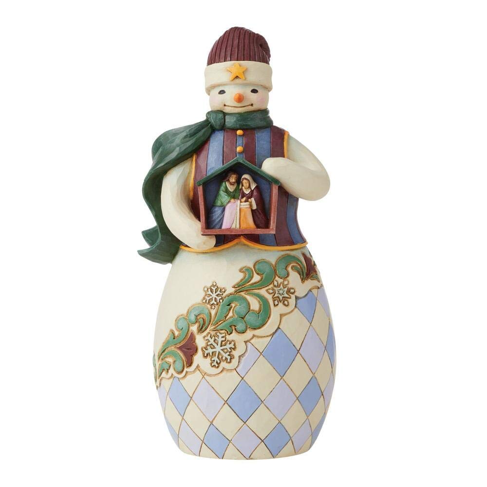 Enesco Jim Shore Heartwood Creek Snowman Holding Nativity Stable Figurine 6009402