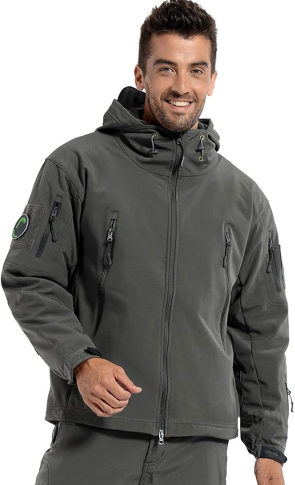 CARWORNIC Men's Outdoor Waterproof Soft Shell Hooded Tactical Jacket Warm Fleece Military Hiking Jacket: Clothing