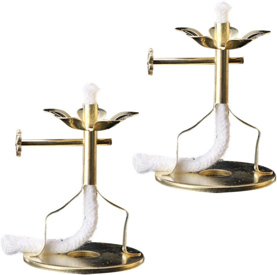 Oil Lamps & Accessories - Angoily Diya Lamp for Pooja 2Pcs Butter Lamp Floating Wicks Buddhist Ghee Lamp Holder Oil Lamp Wicks Disc Burner Wick Holder Buddhist Altar Supplies S