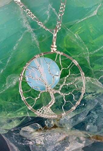 Opalite Rainbow Moonstone Full Moon Tree of Life Pendant Silver Wire Wrapped Celestial Handmade Tree Necklace by PhoenixFire Designs