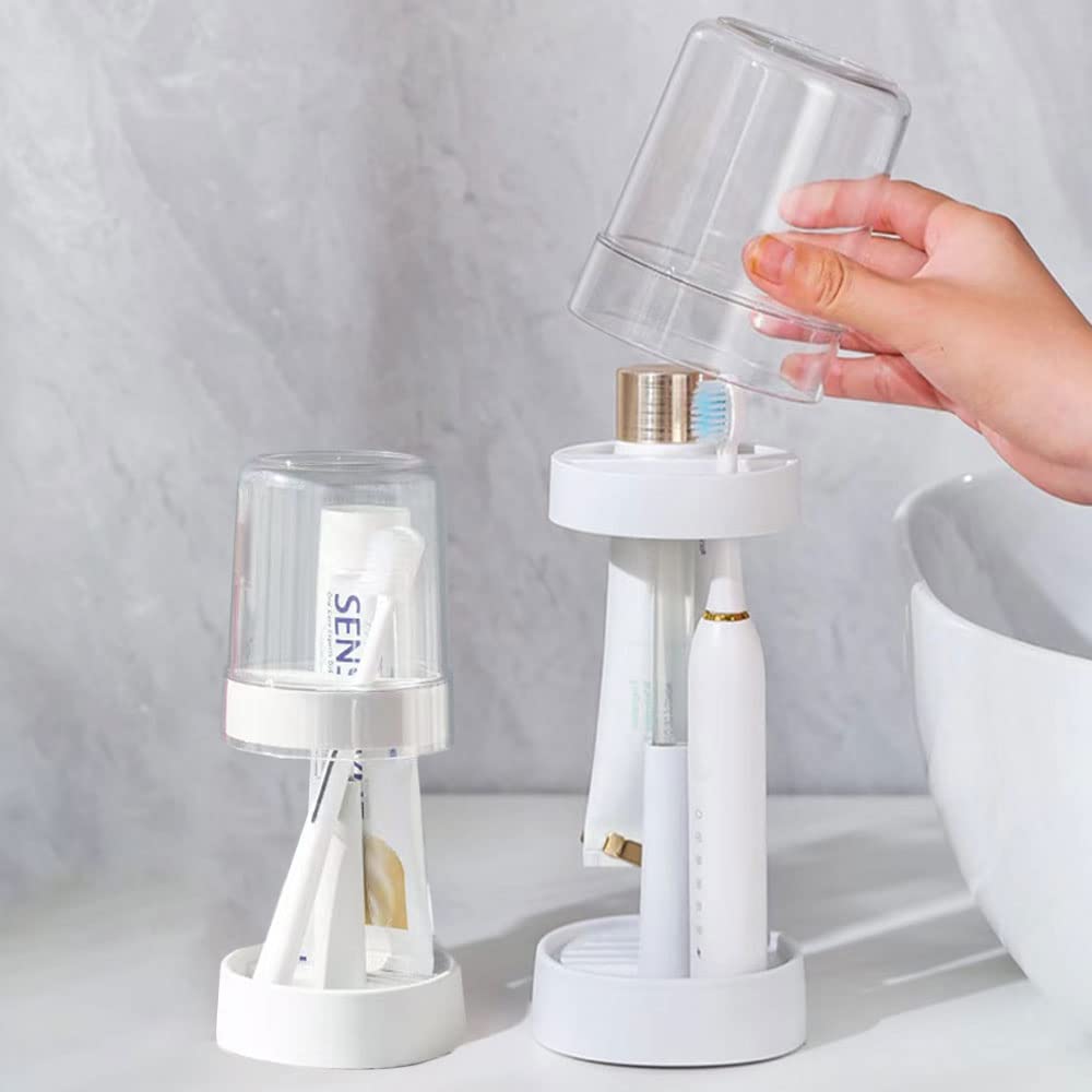 Photo 1 of 1 Pack Toothbrush Holder Stand with Cover/Cup & 2 Slots, Height Adjustable Electric Toothbrush Holders for Bathrooms, Compatible with Toothpaste, Conventional or Electric Toothbrushes Storage