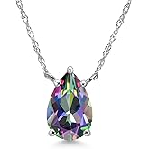 Gem Stone King 14K White Gold Green Mystic Topaz Pendant Necklace for Women | 1.60 Cttw | Gemstone November Birthstone | Pear Shape 9X6MM | With 18 Inch Chain