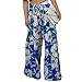 LOSRLY Women Floral Print High Waist Belt Palazzo Wide Leg Boho Pants Plus Size-Blue S 4 6
