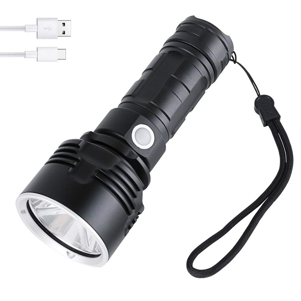 WESLITE XHP50 LED Torch Rechargeable, Tactical Torches LED Super Bright 5000 Lumen Powerful Handheld Flashlight with Power Indicator USB Chargeable Torch for Camping Fishing Hiking(Battery Included)