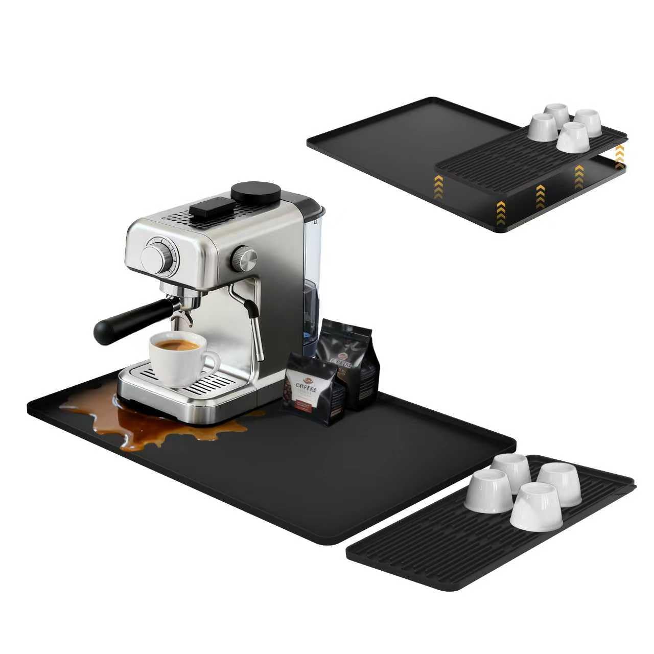 Photo 1 of 24×16-inch Coffee Mat - Heat Resistant Silicone for Coffee Bar & Kitchen Counter - Mat for Countertops - Decor Under Espresso Machine & Makers (Black)