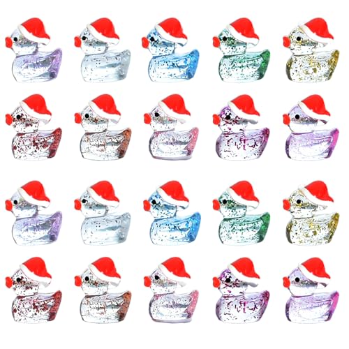 Gondiane 50PCS Tiny Christmas Glitter Ducks, Miniature Resin Ducks for Fairy Garden, Aquarium, Xmas, Holiday Party, Dollhouse Decor