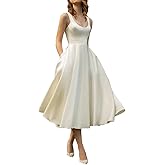Women's Vintage Satin Cocktail Dresses Tea Length A-Line Prom Dresses Spaghetti Straps Scoop Neck with Pockets 2025