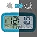 WinFong Alarm Clock, Backlight LCD Digital Alarm Clock with 3 Alarms Thermometer Calendar Large Display Smart Nightlight Soft Light Snooze, Battery Operated with USB Charger (Blue)