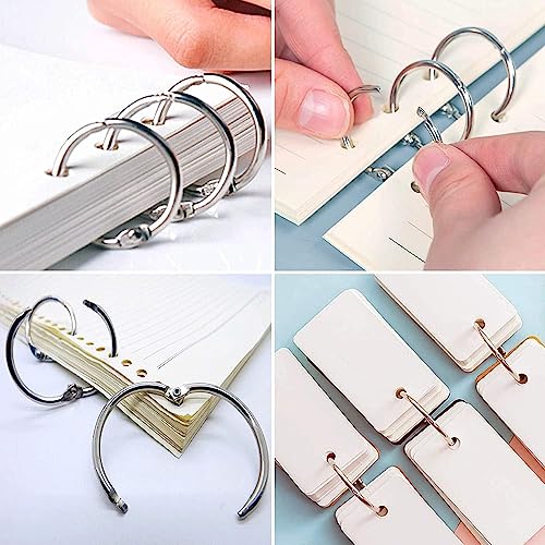 Elvyagod 100 Pcs Binder Rings, Loose Leaf Metal Book Silver Keychain Rings For Index Cards, Flash Notebooks, Photo Album, Scrapbook Diy Crafts, 1 Inch Diameter