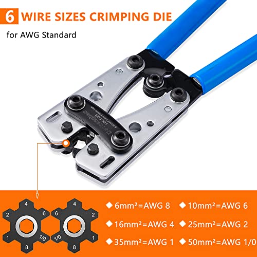 Dechengbao Crimping Pliers for 6-50mm² Battery Cable (10-1AWG) with 60pcs Copper Terminals 8 Sizes Heavy Duty Crimping Pliers for Battery Wire Terminal