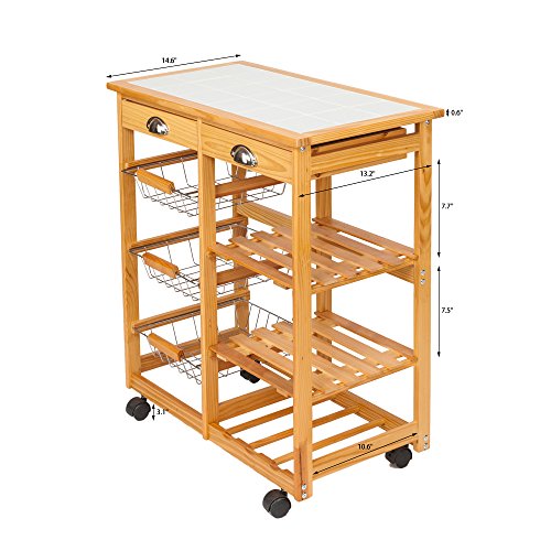 Alwaysprekit Rolling Kitchen Island Cart Kitchen & Dining Room Cart 2-Drawer Removable Storage Rack with Rolling Wheels Kitchen Utility Cart Wood Color - Thumbnail 2