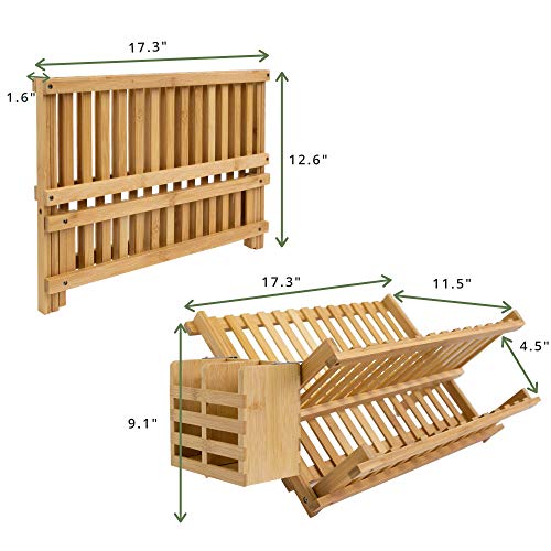 Wooden Dish Drying Rack Bamboo Collapsible Dish Rack Includes