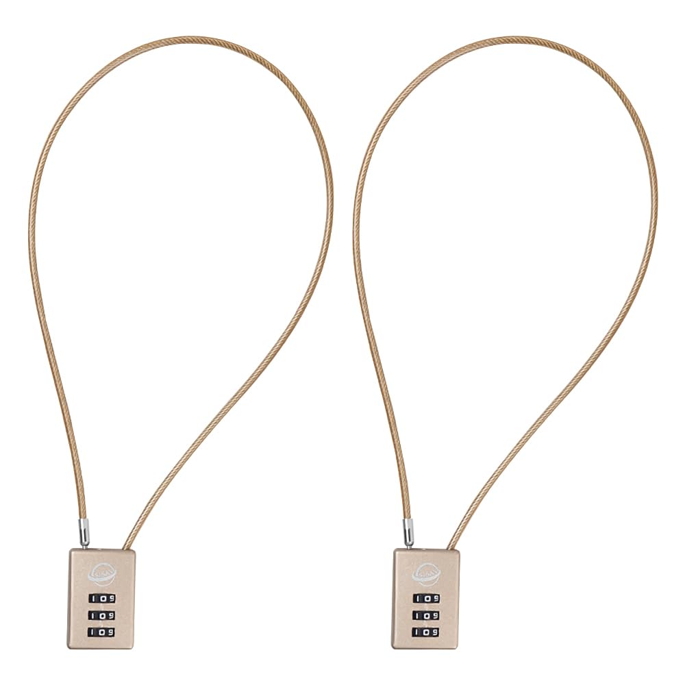 SISAV 3 Digit Cable Combination Lock 20 inches Cable for School Gym Locker,Filing Cabinets,Helmet,Toolbox,Luggage Suitcase,knapsack,Gold 2Pack