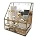 Clear Glass Makeup Organizer Spacious Display Case Mirrored Cosmetic Storage for Makeup/Jewelry/Brushes/Perfumes/Skincare Large Holder for Counter top with Front Open Lid Non-Acrylic