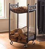 Plow & Hearth Compact Log Rack, Cast Iron with Scrollwork Design, in Black