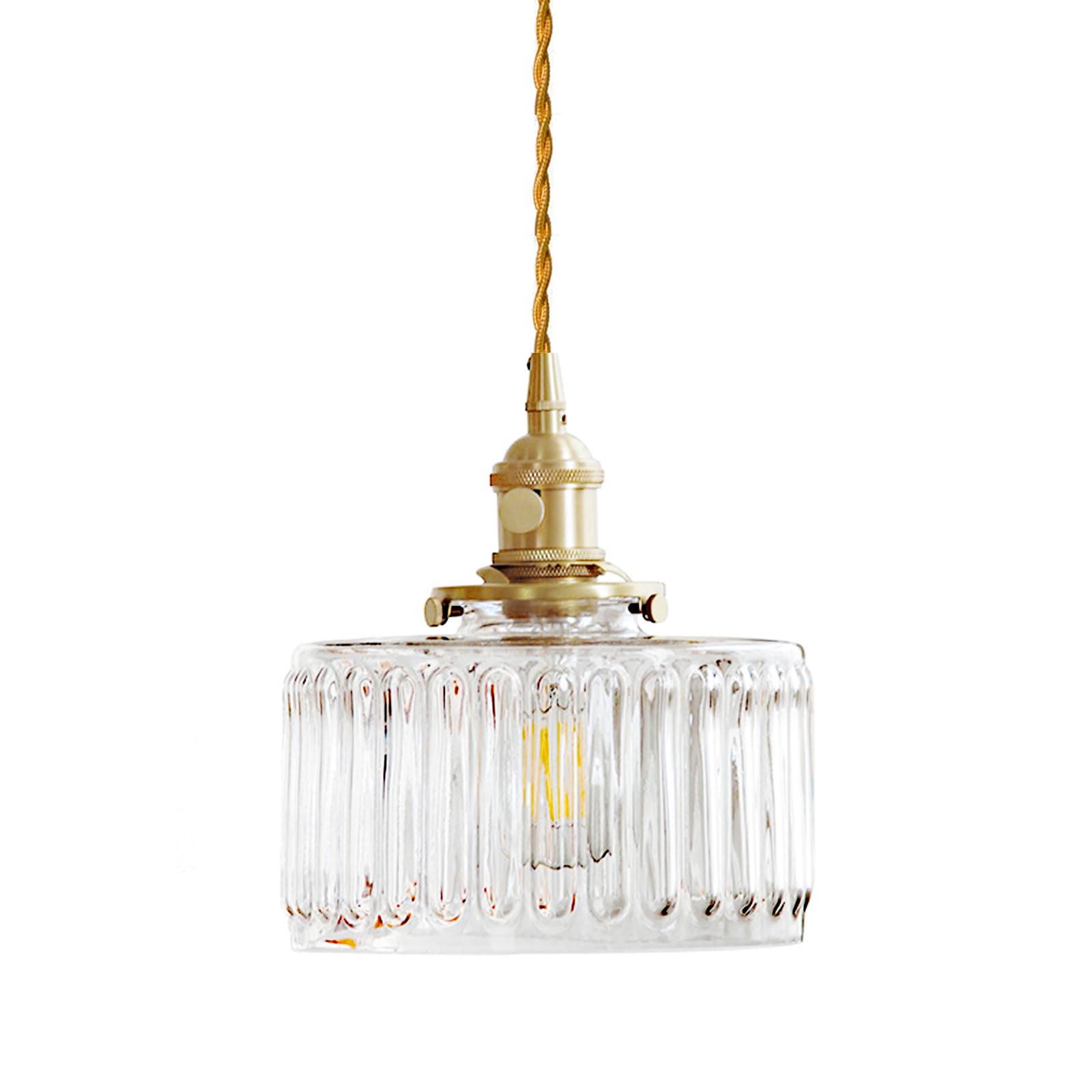 HJXDtech Vintage Pendant Light Fixture with Fluted Glass Lampshade, Industrial Retro E27 Loft Bar Ceiling Pendant Lamp for Dining Room,Kitchen Island & Bedroom (Clear)