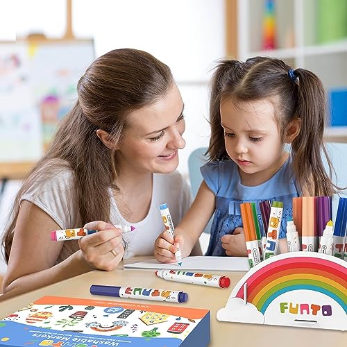 Funto Washable Markers, 24 Assorted Colors, Mess Free Coloring Drawing Markers, Perfect for Halloween Coloring Pages, Safe and Non-Toxic for Toddlers