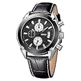Baogela Black Dial Chronograph Army Miltary Black Sport Quartz Wrist Watch with Leather Strap