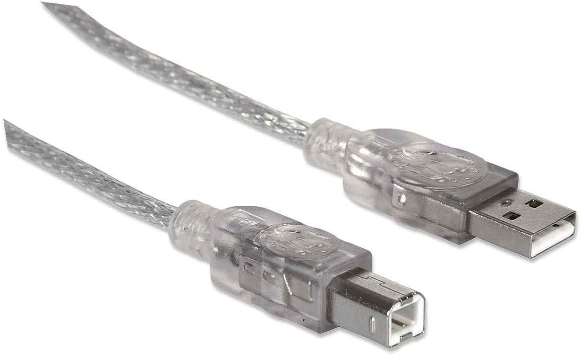 Manhattan USB-A to USB-B Cable, 1.8m, Male to Male, Translucent Silver, 480 Mbps (USB 2.0), Hi-Speed USB, Lifetime Warranty, Polybag - Image 3