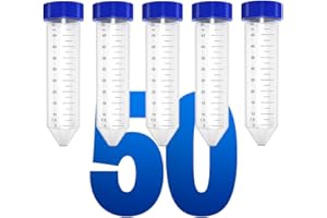 LabXcel Polypropylene Conical Centrifuge Tubes – Plastic Test Tubes with Caps, Printed Graduation, Blue Flat Screw Caps, for Medical and Laboratory Use – White (50ml, 50pcs)