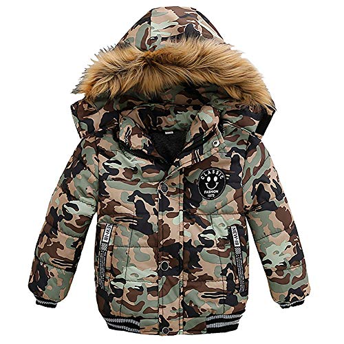 Goodkids Toddler Boys Down Jacket Winter Jacket Hooded Thickened Warm Snowsuit Coat Parka Outerwear (6T/Tag 130, Camouflage)