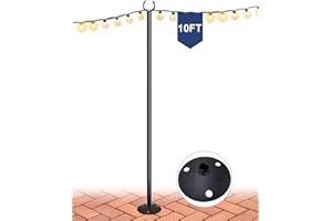 Eazielife 10FT String Light Pole for The Outdoor, Heavy Duty Metal Lighting Stand Pole for Hard Soil Wood Backyards Patio Weddings Holiday Party Decorations (1 Pack)