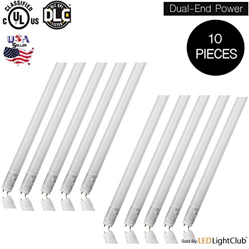 10-Pack T8 LED Light Tube, 4FT, 18W (40W Replacement), 5000K (Day Light), 2200 Lm, Frosted Cover, Dual-End & Single-End Powered, Works with/without ballast, Shatterproof, UL & DLC