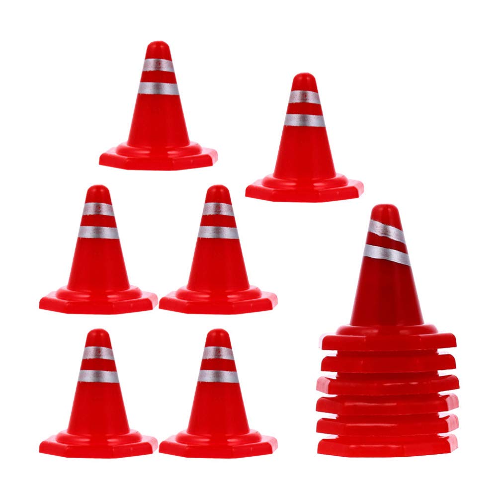 NUOBESTY Traffic Roadblock Model Set with 12 Plastic Mini Road Cones and Signs for Diy Sand Table Educational Traffic Safety Props for Kids Compact 1.14 Inch Size