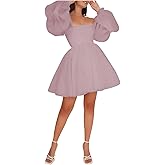 Fievlrs Womens Short Long Sleeves Wedding Dresses for Bride Tulle Mini Formal Bridal Dress A Line Summer Party Gown